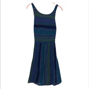 Roxy blue purple green striped halter cross back  mini dress